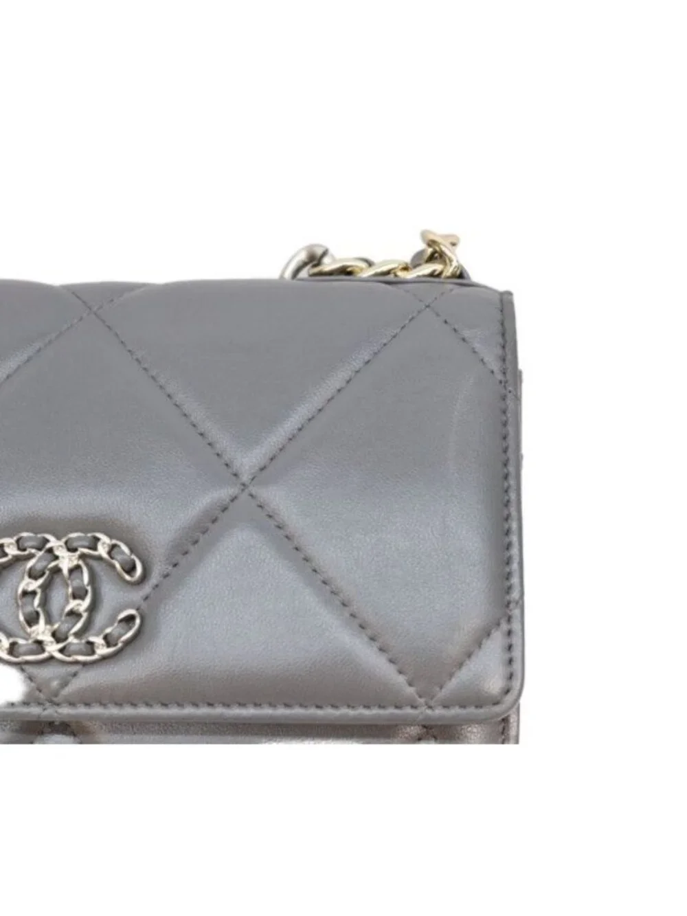 Chanel Gray Lamb 19 Chain Wallet Shoulder